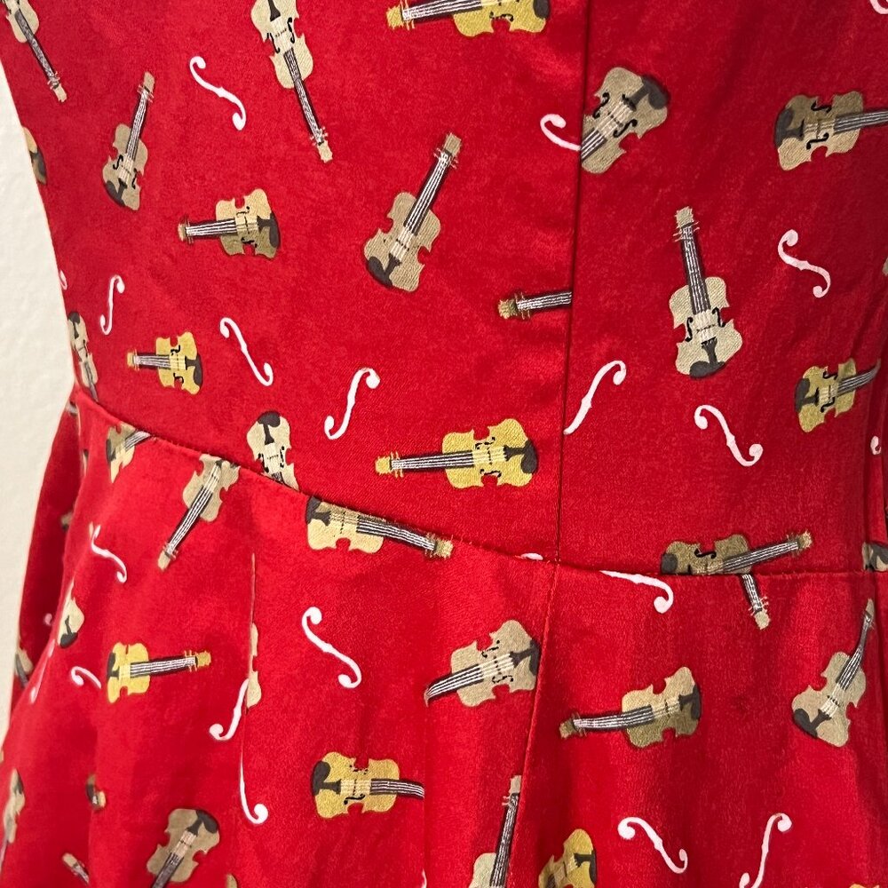 Hearts & Roses Fit Flare Dress Women 8 Red Rockabilly Pinup Retro - Picture 4 of 14
